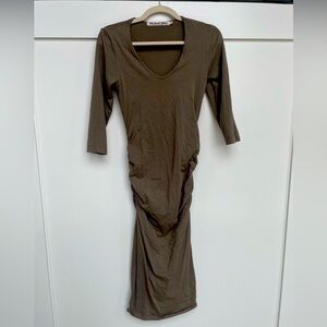 Michael Stars Ruched Midi Olive Green Bodycon Dress